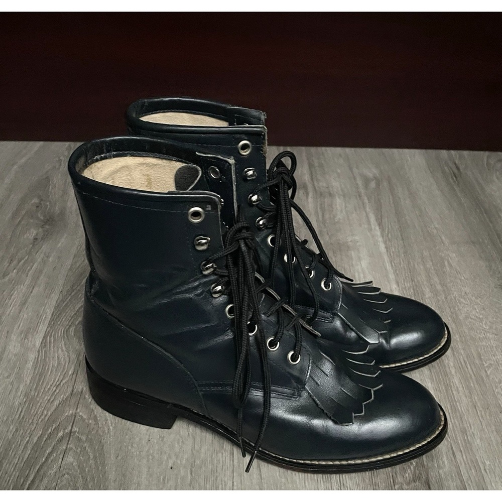 Vintage Justin Roper Kiltie Boots‎ Navy Blue Women's Size 5.5
